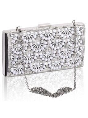 Sparkly Glitter Hardshell Evening Clutch Purse with Chain - Formal Wedding